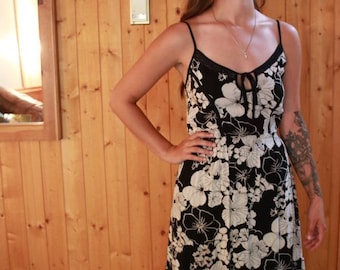 Black And White Floral Spaghetti Strap Dress Size Small