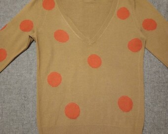 Camel and Orange polkadot Merino Wool Blend Sweater women's size xs