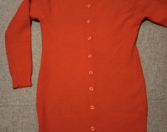 Vintage Red Angora Wool Sweater With One Of A Kind Glass Buttons Down The Back. Women's Size Small. No holes or stains. Long sweater