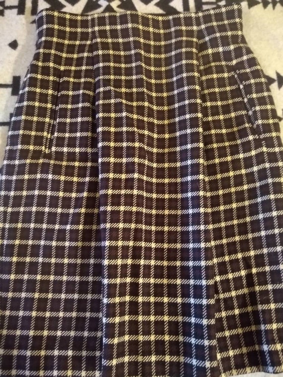 Designer wool Cashmere and silk plaid skirt - image 5