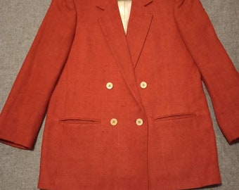 100% Silk Vintage Red Women's Blazer Size 6 with gorgeous mother of pearl buttons