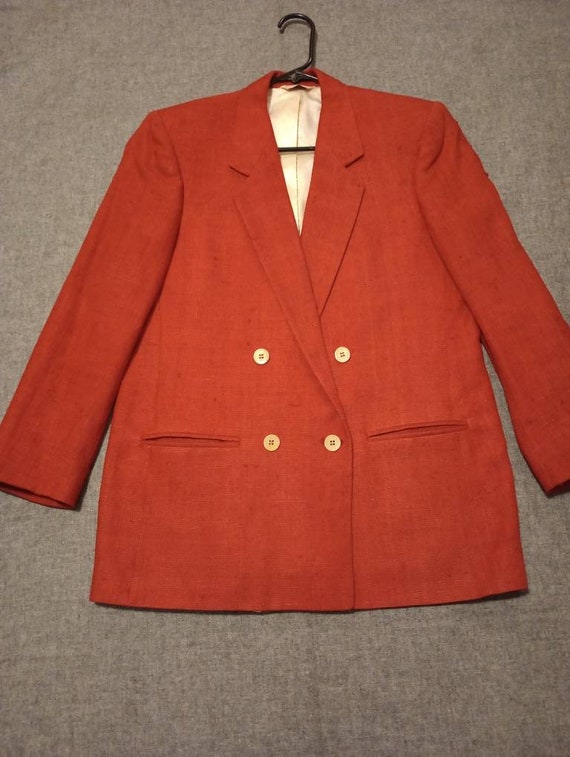 100% Silk Vintage Red Women's Blazer Size 6 with … - image 1