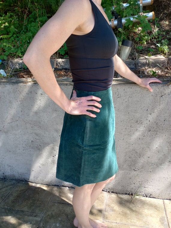 Vintage Teal green Genuine Suede Leather skirt - image 2