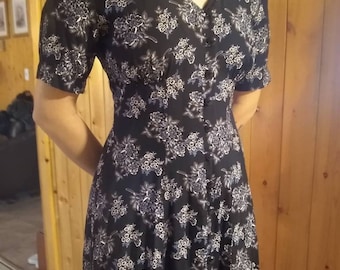 Vintage Long Black Floral Lace up Dress