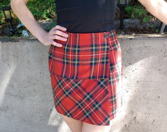 Vintage red plaid wool skirt