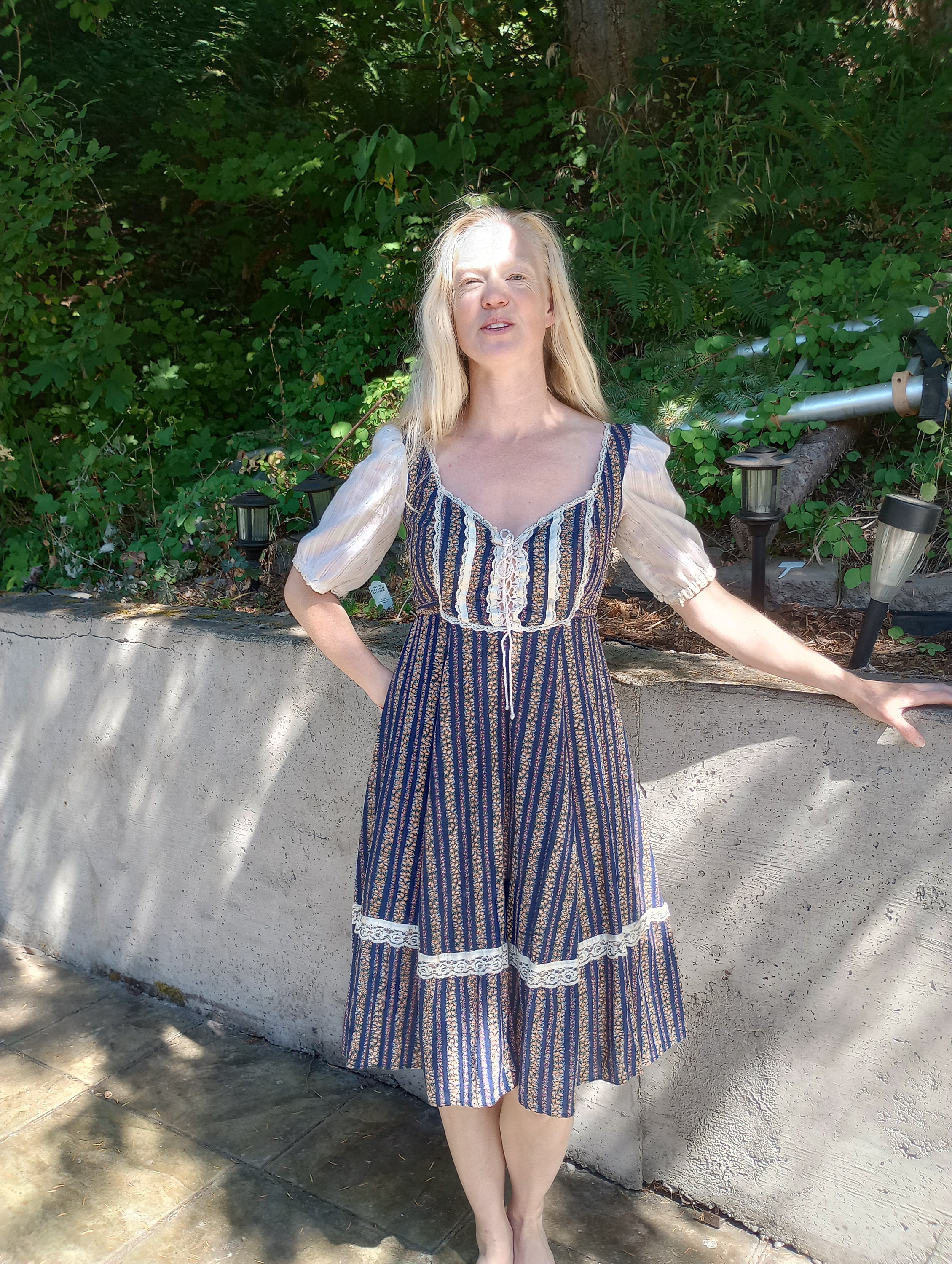 Vintage Blue and White Floral Gunne Sax Style Peasant Dress - Etsy