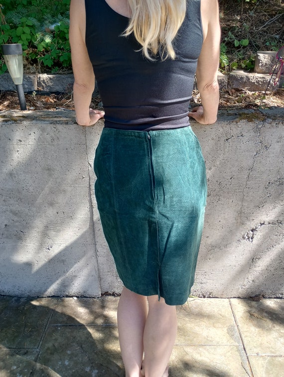Vintage Teal green Genuine Suede Leather skirt - image 3