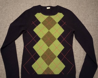 100% Lambswool Argyle Sweater, Women's Size XS. Blue And Green. No Holes. J Crew