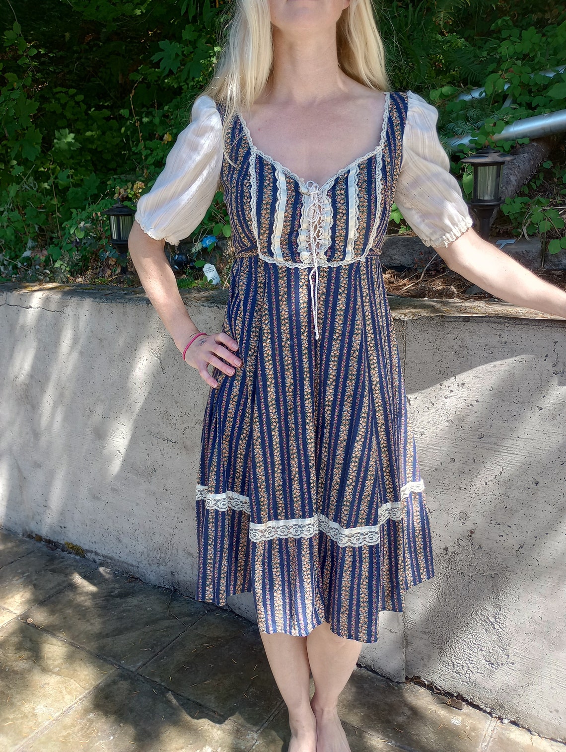 Vintage Blue and White Floral Gunne Sax Style Peasant Dress - Etsy