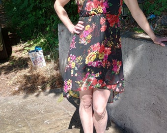 Black And red Floral designer tank Dress Size Small. Made in USA