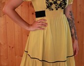 Yellow And Black Cotton And Velvet Anthropologie Dress