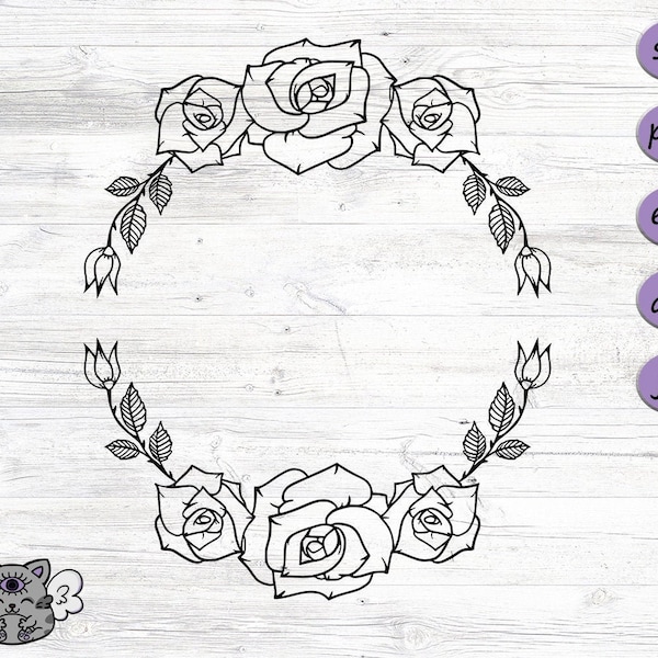 Rose wreath svg digital art, picture for embroidery, jpeg, eps, png, dxf, digital download, flowers, flower wreath, rose clipart