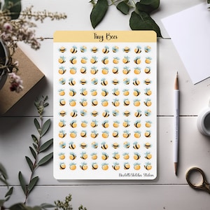 Hoja de pegatinas de mini abejas: adorables abejitas, abejorros para planificadores, bujos, álbumes de recortes y manualidades de temporada - 014