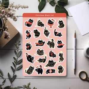 Kerststickervel zwarte kat met schattige katjes - voor planners, scrapbookingateliers en seizoensknutsels 049