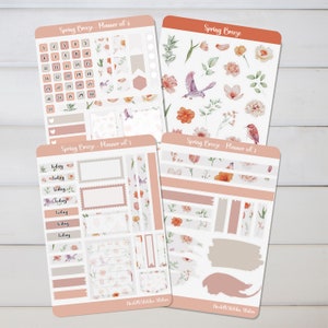 Zestaw naklejek Pastel Peach Spring Breeze z ptakami i kwiatami - do planerów, scrapbookingu i sezonowego rzemiosła