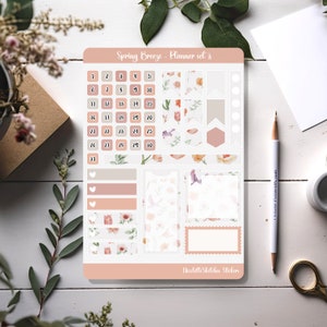 Hoja de pegatinas para planificador mensual de 1 a 31 días - Spring Breeze set 3, Bullet Journal deco - Pegatinas funcionales - cajas, notas, washi