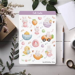 Cute Easter Sticker Sheet - Cute Bunny and Chick - Stickers for Scrapbooking, Planning, and DIY Crafts