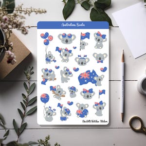 Foglio di adesivi Australian Koala per celebrare l'Australia Day con simpatici adesivi - Planner, Bujo, Scrapbooking e artigianato stagionale - 090