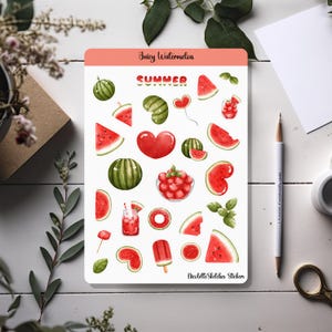 Stickervel Juicy Watermelon met schattige zomerontwerpen voor planners, bujo's, scrapbooking en seizoensknutsels 059