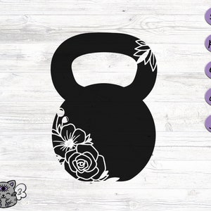 Kettlebell with flowers svg, girl workout floral kettlebell png, weight svg, sports svg, clipart, stencil svg, silhouette, crossfit svg