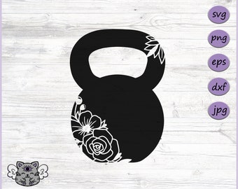 Kettlebell with flowers svg, girl workout floral kettlebell png, weight svg, sports svg, clipart, stencil svg, silhouette, crossfit svg