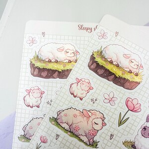 Cute Sleepy Sheep sticker sheet with kawaii spring sheep and flowers - for Planners, Bujo, Scrapbooking and Seasonal Crafts image 5
