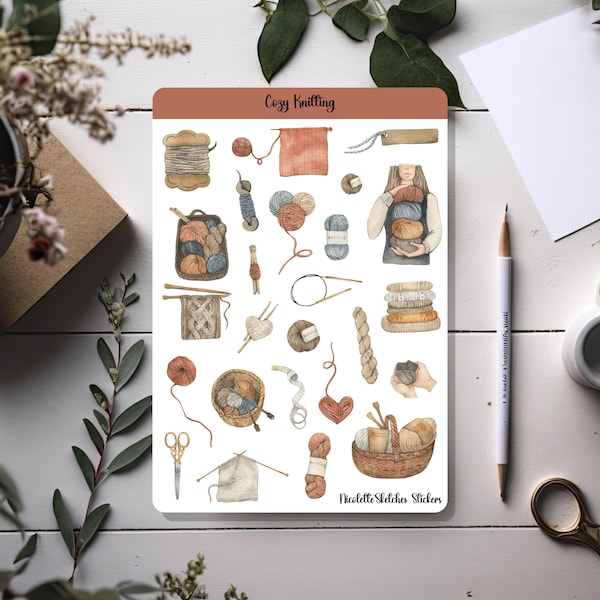 Hoja de pegatinas de punto acogedoras para agendas, bujos, álbumes de recortes y manualidades de temporada - 062