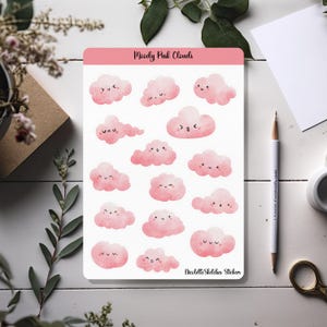 Feuille d'autocollants Moody Clouds avec de jolis nuages roses aquarelles - pour baby shower, agendas, scrapbooking et travaux manuels saisonniers 054