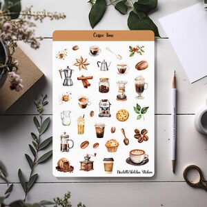 Hoja de pegatinas de Coffee Time con bonitos elementos de acuarela para café: para planificadores, álbumes de recortes y manualidades de temporada 003