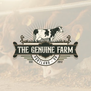 Premade Logo Design, farm logo, cow logo, ranch logo, organic logo, agricultural products logo, old style retro logo, Customizable