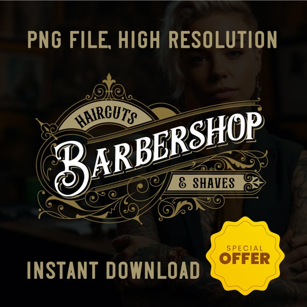Barbershop logo - Haircuts & Shaves - Instant download, png file high resolution - Victorian retro logo design