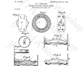 ARCHIVO DIGITAL de imagen de patente para la patente del portarrollos de papel higiénico de 1904. grabar .svg .pdf .dxf .png