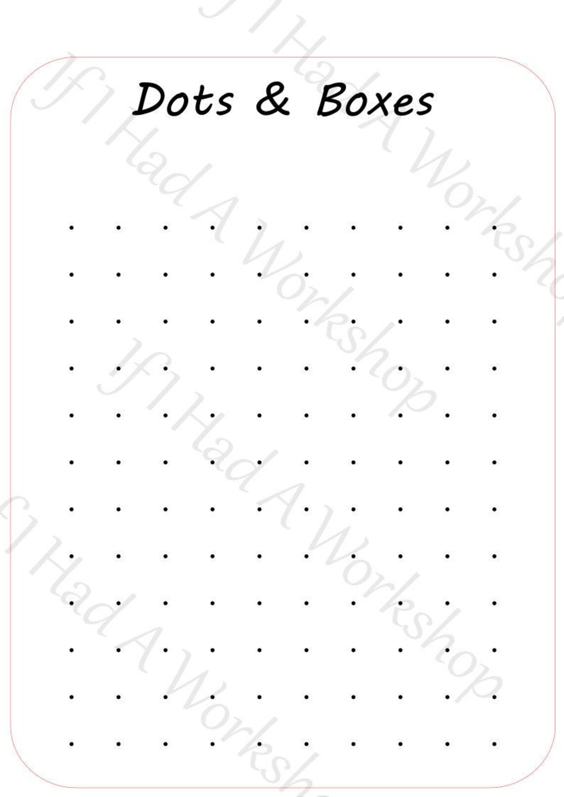 DIGITAL FILE for Dots and Boxes Tracing Game Activity Board Engrave