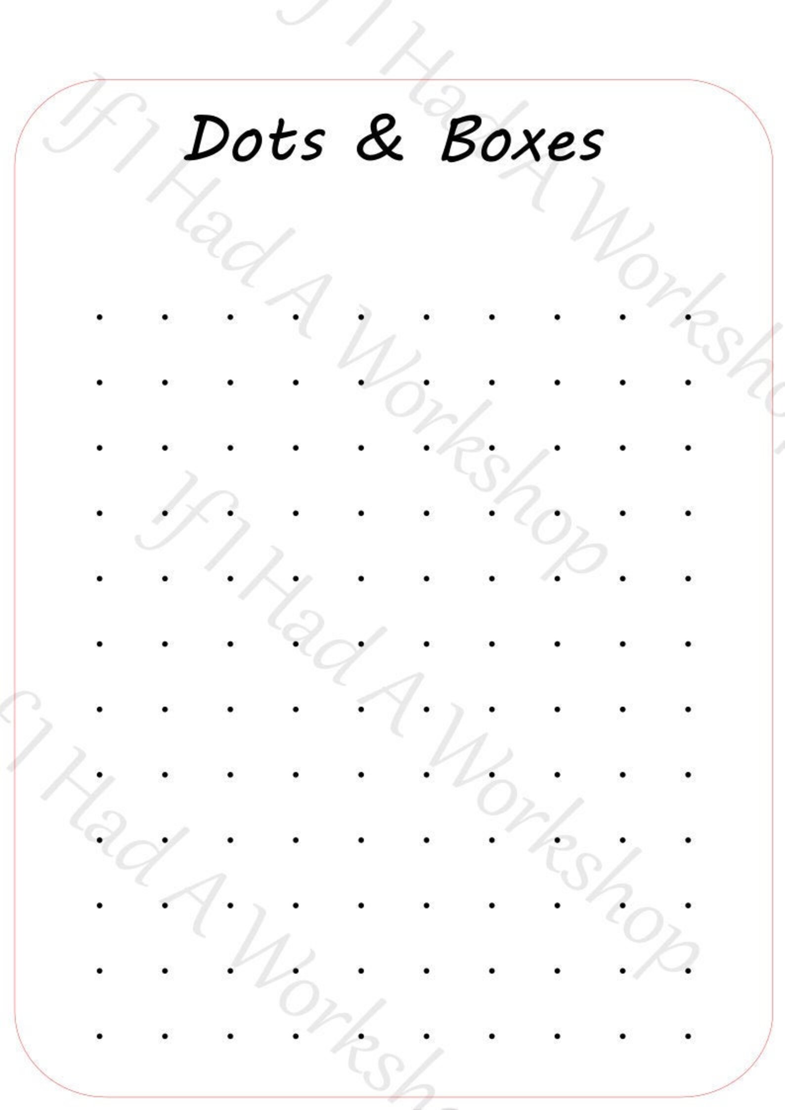 DIGITAL FILE for Dots and Boxes Tracing Game Activity Board Engrave