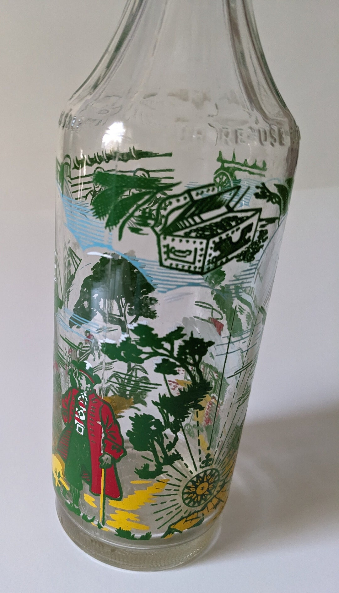 Vintage Painted Glass Decanter Owens Illinois Painted Liquor Decanter