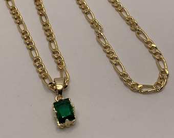 Gold filled Figaro necklace| Thick gold figaro chain| Emerald cz necklace|  Gold-filled necklace| Gold figaro chain| Layering chain