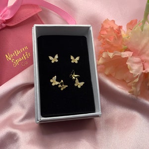 14k Gold plated butterfly studs| gold cz butterfly earrings| Butterfly earring set| dainty butterfly earrings| butterfly studs| gift for her