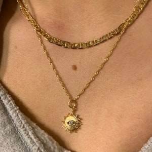 Dicke Mariner-Gucci-Halskette| Kette Layering Halskette| Dicke Goldkette| /Zierliche Halskette mit Sonne und Auge| Halskette mit 18-karätigem Gold gefüllt| Böser Blick
