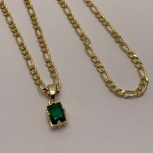 Gold filled Figaro necklace| Thick gold figaro chain| Emerald cz necklace|  Gold-filled necklace| Gold figaro chain| Layering chain