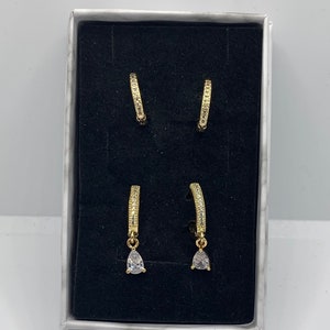 14K Gold Plated earring set| Dainty huggies| Huggies set| Everyday earrings| birthday gift| Minimalist  earrings| cz huggies| earrings set