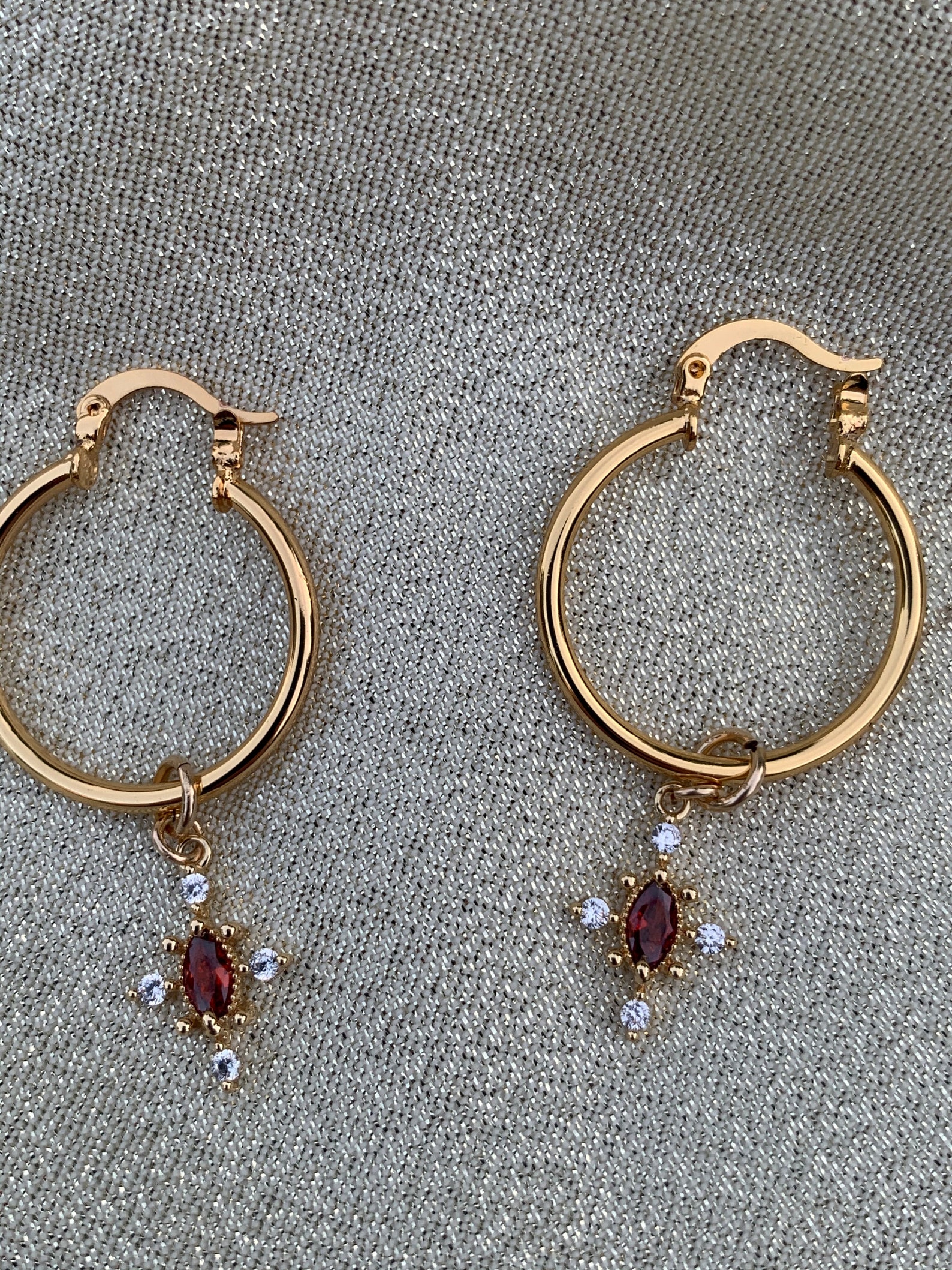 Gold Plated Hoop Earrings With CZ Charm Medium Hoop Everyday - Etsy