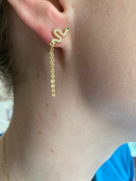 Gold Snake Earrings Dainty Chain Earrings Gold Drop Earrings Dangle Earrings Chain Stud Earring Snake Sterling Silver Gold Plated Etsy Canada