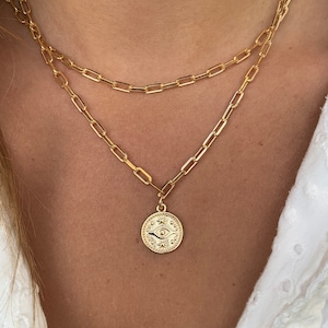 18 k Gold-filled link necklace|Thick chain 18 K Gold filled| Evil Eye necklace| Layered Link Chain|Paper clip chain