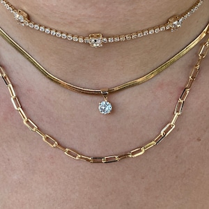 Herringbone Gold-filled chain| Herringbone with zirconia charm| Snake necklace| Layering chain| Bridesmaid necklace|  Gold herringbone