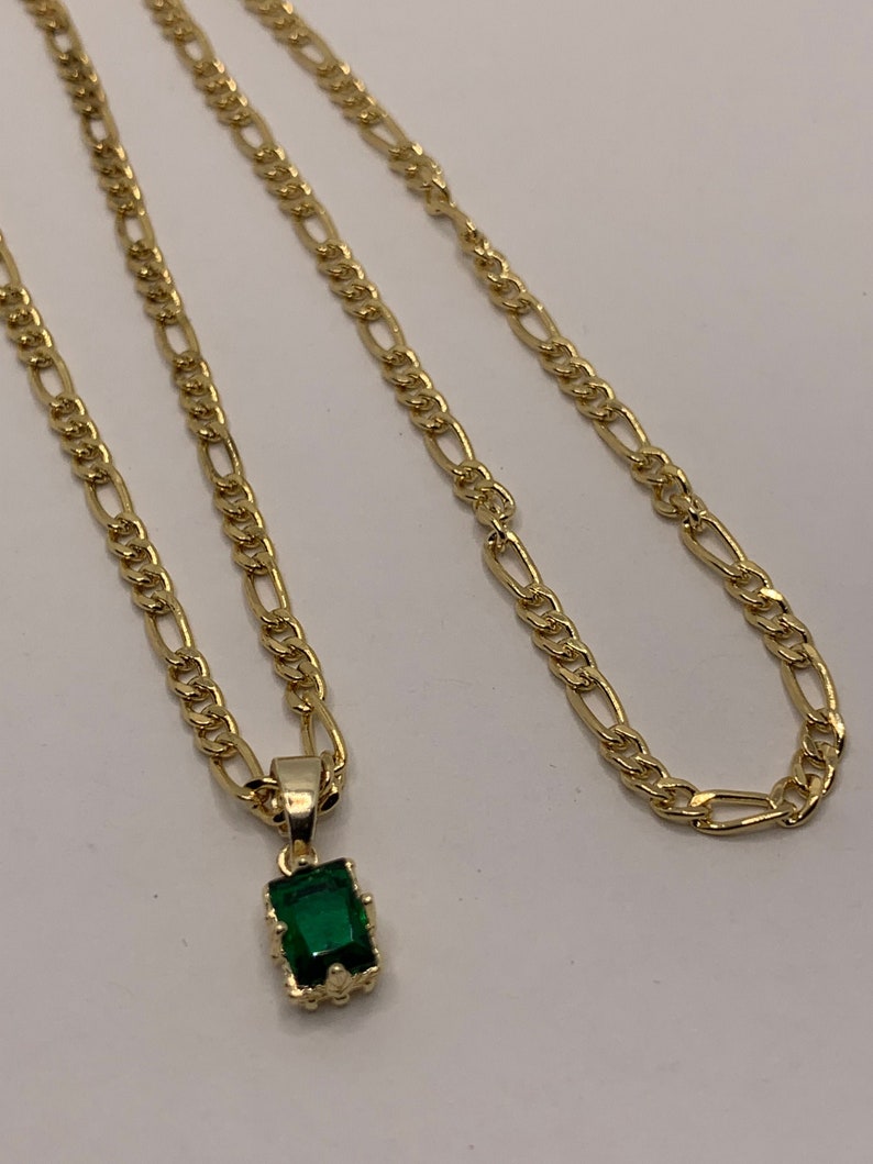 Gold filled Figaro necklace| Thick gold figaro chain| Emerald cz necklace|  Gold-filled necklace| Gold figaro chain| Layering chain 