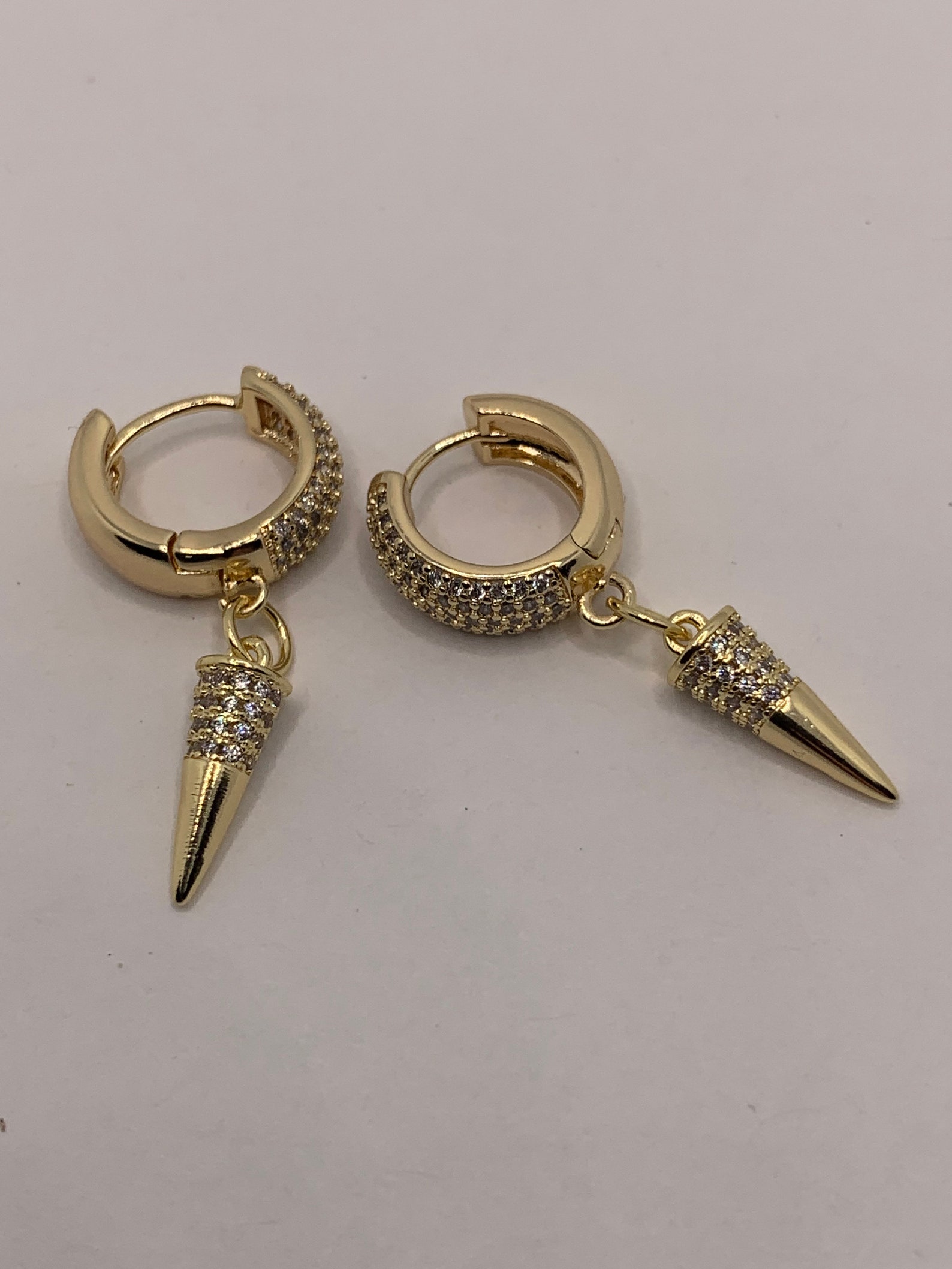 Drop Edgy Spike Hoops Gold Plated CZ Diamond Earrings Modern - Etsy