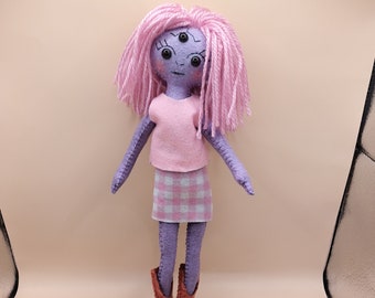 Alien Girl Astra, Felt Doll, OOAK Felt Art Doll Alien Girl