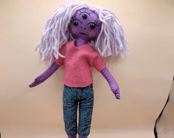 Alien Girl Celes, Felt Doll, OOAK Felt Art Doll Alien Girl