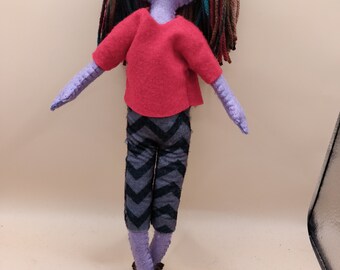 Alien Girl Nova, Felt Doll, OOAK Felt Art Doll Alien Girl