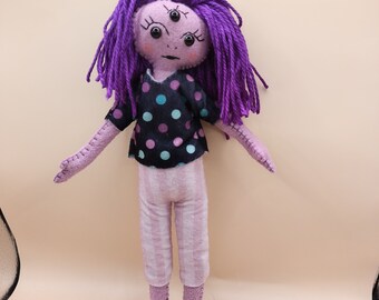 Alien Girl Soleil, Felt Doll, OOAK Felt Art Doll Alien Girl